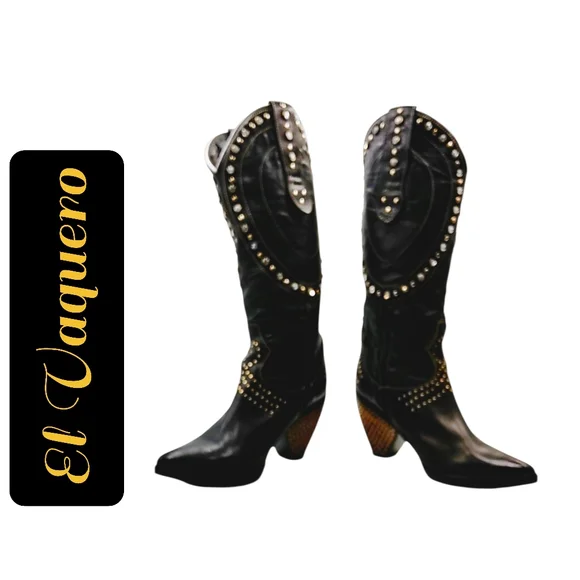 El Vaquero Valerio Giuntoli Black Studded Italian Leather Boots – Handcrafted - Picture 2 of 10